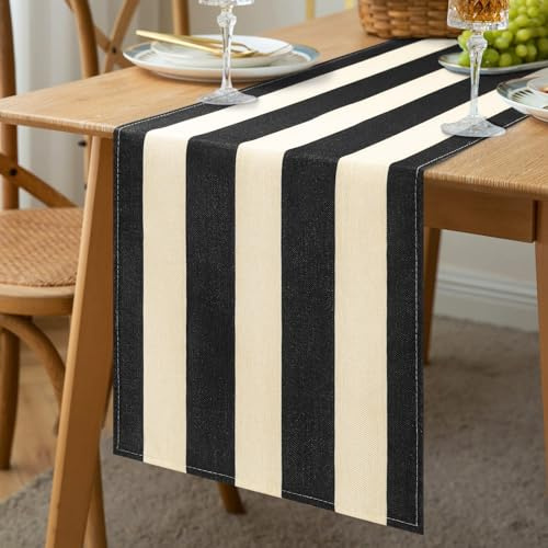 Tischläufer Schwarz Gestreifte Tischdecke Klassische Tischläufer Hochzeit Leinen Dekorativer Rechteckiger für Couchtisch Drinnen oder Draußen Holiday 40x140cm