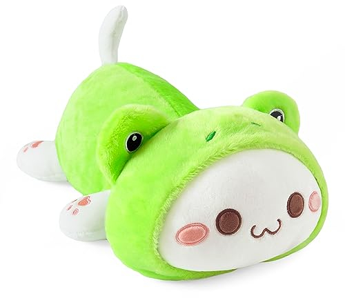 shownicer Cojín mullido con forma de animal de peluche, diseño de rana y gato Kawaii, cojín de peluche, juguete, regalo para niños y niñas (30 cm, rana, gato)
