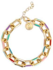 SINGULARU - Bracelet Link Rainbow Enamel. Laiton avec plaqué or 18Kt. Chaîne à grands maillons solides émaillés colorés. Bijoux pour femme