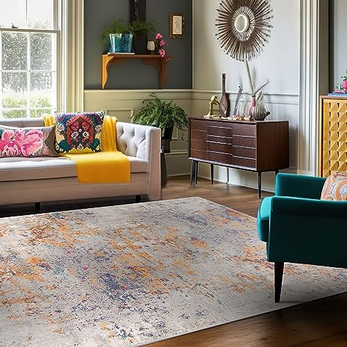 Carpeto Groß Teppich Wohnzimmer 200x300cm Anthrazit Orange Abstrakt Weich | Teppich für Schlafzimmer Esszimmer Büro Pflegeleicht Fußbodenheizungsgeeignet Reinigungsmittelbeständig Kurzflor Synthetisch