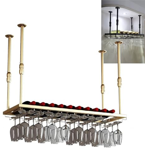 whalebee Weinglashalter Metall Länge 60cm Bis 200cm Weinglashalter Hängen Einstellbar Höhe, Große Kapazität Einfacher Zugang Stielgläserregal, Weinflaschenregal Stemware-Aufhänger Für Bar, Küche