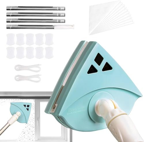 FnnEmg Lave Vitre Magnétique Double Vitrage, Brosse De Nettoyage pour Vitres Double Face,Lave Vitre Magnétique Essuie-Glace en Verre Outils De Nettoyage Magnétique-Bleu Clair2