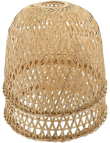 Kichvoe Pantalla De Lámpara Tejida De Bambú De 2 Piezas - Araña De Ratán, Mimbre De Repuesto, Cubierta De Luz Colgante De Techo Rústica