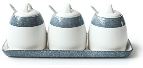Sucrier en céramique, Sucrier japonais avec couvercle, sucrier en céramique, accessoires de café Zephyr, verseur à sucre, rangement de cuisine, ensemble B-3 bleu et blanc ( Color : Blue and White a ,