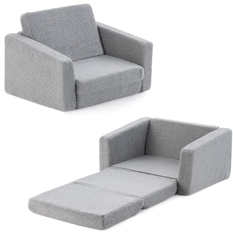 COSTWAY Sillones Infantiles Convertible 2 en 1, Sofá Cama Plegable Para Niños, Sofá Convertible en Cama Con Funda Suave y Lavable, Muebles Para Niños para Habitación de Niños, Dormitorio (Gris oscuro)