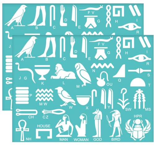 OLYCRAFT 2 Stück 28x22cm Selbstklebende Siebdruckschablone Ägyptisches Thema Siebdruckschablone Hieroglyphen Für Ägyptische Mesh Transferschablonen Zum Malen Auf Holz DIY T-Shirt