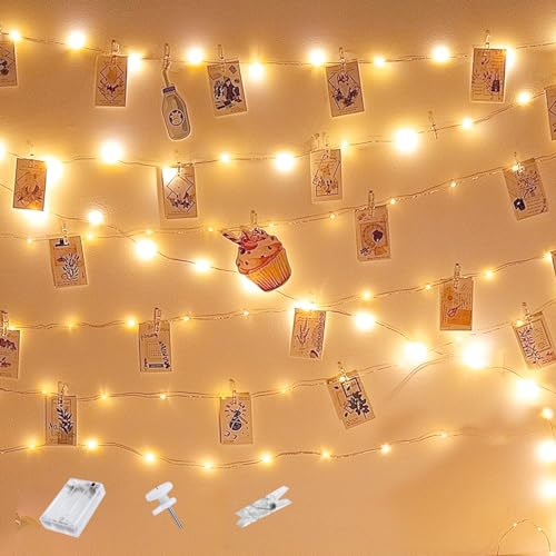 litogo Clip Cadena de Luces, 10m 100 Led Colgar Fotos 60 Pinzas Fotoclips Guirnalda con Temporizador Por decoración, Habitaciones, Bodas,Cumpleaños