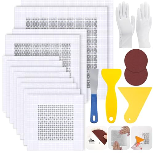 12 PCS 4/6/8 Inch Wall Repair Patch Kit, Aluminum Mesh Dry Wall Hole Repair Patch with Scraper Sandpapers Gloves Heavy Duty Wall Repair for Large Holes Quick Fixes
