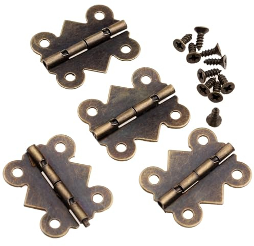 40 Stück 25 mm x 20 mm Antik-Bronze, dekorative Schmetterlings-Türscharniere, Schrank, Schublade, Schmuckschatulle, Scharnier, Möbelbeschläge mit Schraube