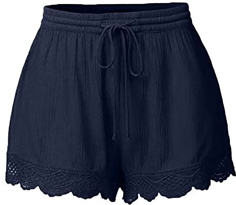 Awrvia beliebte Marken Shorts Damen Sommer Hose Mode Lässige Stoffhose Freizeit Elastische Taille Jogginghose Spitzenrand Gerades Bein Sport Strandshorts mit Kordelzug Trainingshose Hotpants
