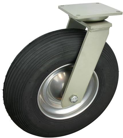 Rollentechnik Rollentechnik Lenkrolle ohne Feststeller Rad Luftreifen Ø400x100 mit Rollenlager & Anschraubplatte Bauhöhe 458mm Tragfähigkeit 250 kg