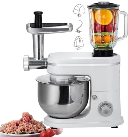 Batidoras De Pie Para El Hogar, Picadora De Carne Y Picadora, Licuadora De Alimentos Y Picadora De Carne Con Protector De Vertido, Máquina De Cocina Multifuncional Para Cocinar En Casa,White