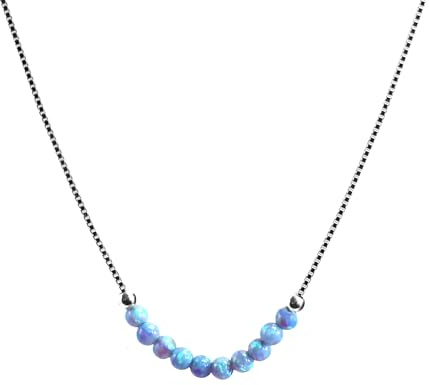 Hochwertige Halskette Mit Hellblauem synthetischen Opal Perlen Winzige 3mm Opal Perle, Minimalistischer Schmuck aus vergoldetem oder weiß rhodiniertem 925er Sterling Silber | Opal-Perlen-Halskette