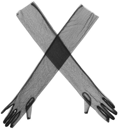 COSMEVIVI Elegante Tüll-hochzeitshandschuhe Durchsichtige Damenhandschuhe Für Die Braut Formelle Party Schwarz 55 Cm