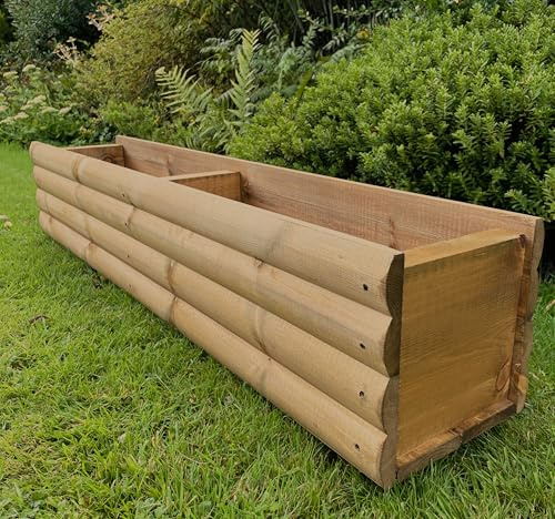 RUDDINGS WOOD 120cm Large Log Style Wooden Trough Planter Heavy Duty Garden Flower Pot box