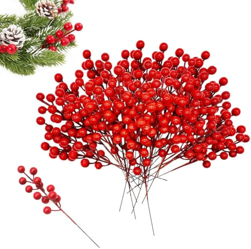 YouXiaor 32 Piezas Decoración Artificiales de Bayas, Bayas de Acebo Artificiales de Navidad Artificiales de Bayas Rojos Bayas Rojas Artificiales para Decoración de Bricolaje Guirnalda de Navidad