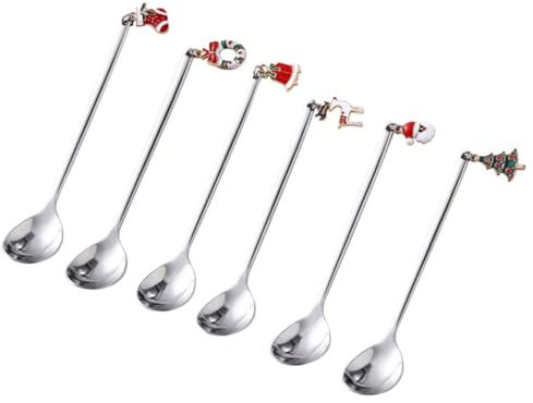 BEBEMOKO 6stücke Teiliges Edelstahl Rührlöffel Mit Kreativen Weihnachtsanhängern Spiegelpolierte Kaffeelöffel Zum Aufhängen Praktische Tassenlöffel Für Festliche Geschenkideen