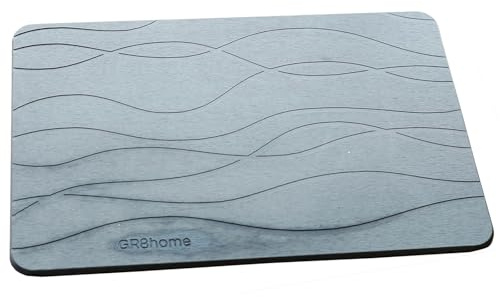 Gr8 Home Rectangular Grey Diatomite Stone Bath Mat Wave Design Super Water Absorbent Drying Non Slip Carpet Rug Bathstone Bathroom Mat Bathmat