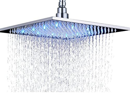 Alcachofa de ducha cuadrada grande de 16 pulgadas con luz LED, cabezal de ducha de lluvia negro con luces que cambian de color, acabado cromado, actualización moderna de baño