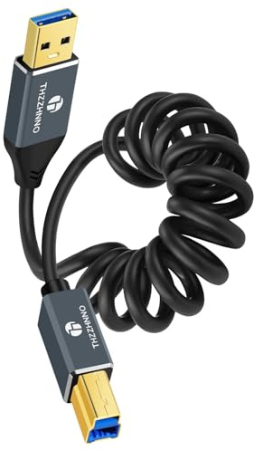 Thzzhnno USB 3.0 auf B Spiralkabel, 5Gbps USB Typ A auf Typ B Schraubende Druckerkabel für Docking Station, Externe Festplatten, Scanner, Drucker（Von 95MM bis 1M ausdehnen）