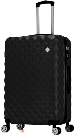 Preston Morgan Suitcase Large on 4 Dual Spinner Wheels Super Lightweight ABS Hard Shell Hold Check in with Built-in TSA Lock (Black, 113 Liter)