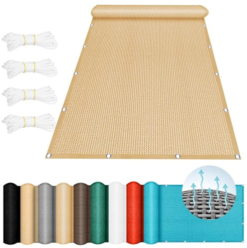 Tenda a Vela Ombreggiante Traspirante 260 x 290 cm, Protezione Uv, Permeabile All'Aria e All'Acqua, 90% Protezione da Sole Rete per Esterno Terrazzo Balcone Giardino, Giallo sabbia