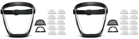 dissot 2 x Maschera di protezione da lavoro, maschera di protezione integrale, trasparente, protezione antipolvere, con 20 filtri, colore: nero