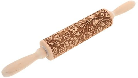 ULTECHNOVO Mattarello in Legno Di Faggio Con Cilindro Goffrato Motivi Natalizi e Floreali Per Impasto Di Torte Biscotti e Pasta Frolla