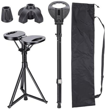 HISUEKIG Bastone da passeggio con sedile, bastone pieghevole portatile con cuscino e borsa per il trasporto per anziani e adulti, sedia da trekking regolabile per viaggi all'aperto, escursionismo