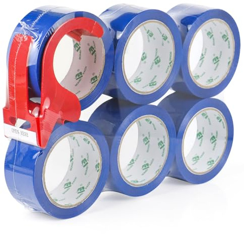 BOMEI PACK 6 nastri adesivi per pacchetti, 48 mm x 66 m, blu, per trasloco e spedizioni, nastro adesivo per imballaggio, nastro sicuro e resistente con rullo in plastica
