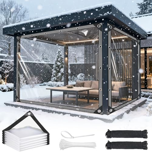 Clear Tarps Heavy Duty Waterproof - 4x6ft Clear Tarps with Grommets - 14mil Thickened Transparent Plastic Vinyl Tarp for Patio Porches Greenhouse Chicken Coop Cover, with Fixed Accessories