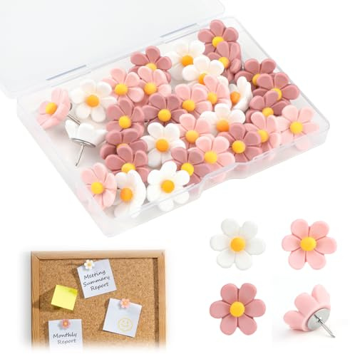 30 Pièces Punaises Forme De Fleurs,Punaises Tableau Liège Punaise Murale pour Tableaux à épingles Carton pour Accrocher des Affiches