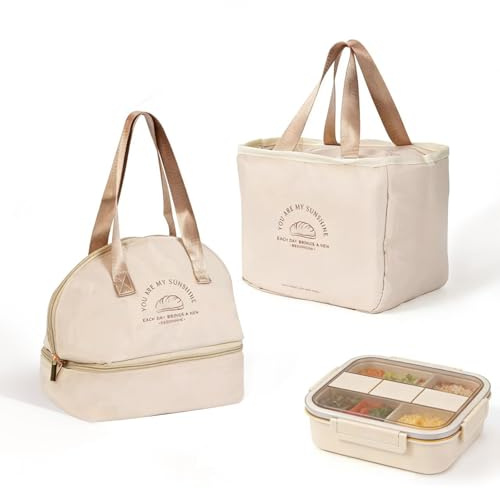Mulaibdin 2 Stk Lunchtasche Isoliert, Kühltasche Klein Lunch, Wiederverwendbare Lunch Bag für Damen Herren, Mini Kühltasche für Unterwegs, Thermotasche für Essen für Schule,Arbeit,Picknick (Khaki)