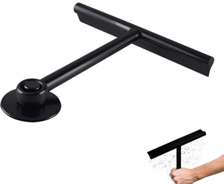 Black Shower Squeegee for Shower Doors, Window Squeegee Showers Screen Wiper with Suction-cup Holder, Black Easy Hanging Showers Cleaner Tool, Squeegees for Bathroom Window and Glass Cleaning