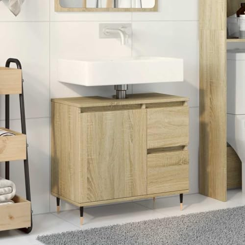 KTHLBRH Mobile lavabo da bagno con 1 scomparto e 2 cassetti, armadio con anta regolabile e gambe in ferro industriale, materiale compensato resistente e stabile