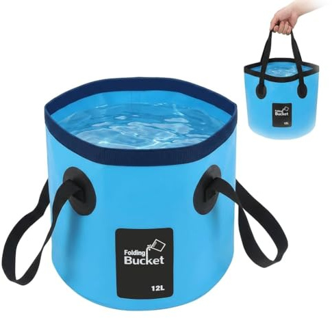 Collapsible Bucket 12L Blue - Portable Folding Water Container for Camping Fishing Car Wash Gardening - Lightweight Flexible PVC Bucket with Reinforced Handle