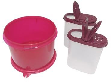 Tupperware Hitparade - Set di 2 saliera e pepiera da 1200 ml, colore rosso e Signoraware, 2 x 280 ml, rosso trasparente
