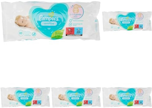 Pampers Sensitive Feuchttücher 1x80 (Packung mit 5)