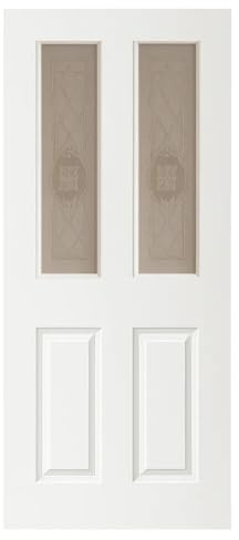 Premdor Internal Door, Patterned Glass, White Primed Smooth 2 Panel 2 Clear Light, Hollow Core Construction, Primed White, Ready for Final Painting, 35mm Door Thickness (762 x 1981mm (30x78))