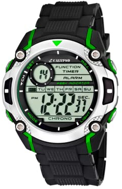 CALYPSO Reloj Digital Hombre de Caucho Negro Reloj Deportivo Hombre | Resistente al Agua 10 ATM Fecha y Calendario, Cronógrafo, Doble Horario, Luz, Alarma, 12 y 24 Horas K5577/3 Digital for Man
