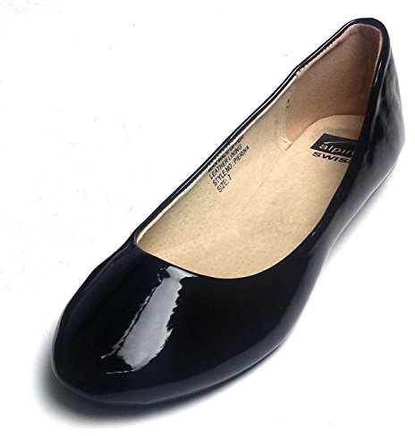 Alpine Swiss Womens Black Faux Patent Leather Pierina Ballet Flats 6 M US