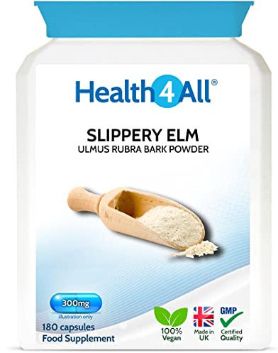 Health4All Slippery Elm 300mg 180 Capsules, Digestive Health & Acid Reflux Support. Vegan Digestive Support Supplement, Slippery Elm Inner Bark Powder, Stomach Soothe, Gluten Free | Made in UK