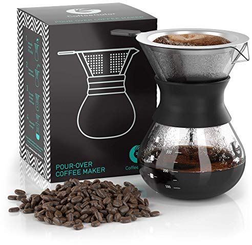 Coffee Gator 300ml Cafetière à Verser, Filtre à Café Manuelle, Verre Résistant à Haute Température avec Filtre en Acier Inoxydable Réutilisable, Passoire Glass Drip Brewer