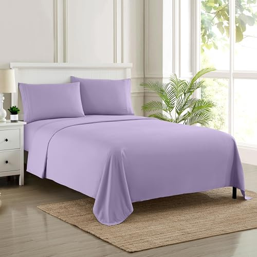 Sweet Home Collection Luxury Bedding Set with Flat, Fitted Sheet, 2 Pillow Cases, Microfiber, Lavender, Twin