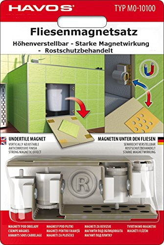 Fliesenmagnetsatz-Fliesenmagnete, höhenverstellbar, 4-teilig, zum unsichtbaren Verschliessen von Kontrollöffnungen. Für jedes Fliesenformat.
