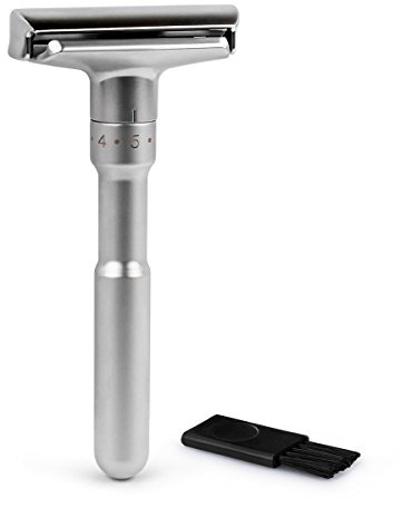 QSHAVE Adjustable Double Edge Classic Safety Razor (1 Razor & 5 pcs Titanium Coated Blades)