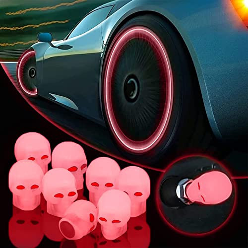 Leuchtende Ventilkappen Auto, 8pcs Universelle Fluoreszierende Autoreifen-ventilkappen, Langlebige Reifendruckkappen Für Die Meisten Autos, Motorräder, SUV, LKWs Und Fahrräder (Rot,8pcs)