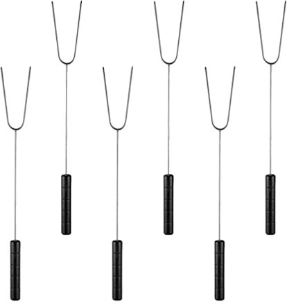 CALLARON 6piezas Tenedor De Parrilla De Acero Inoxidable Palos De Barbacoa Para Exteriores Mango De Madera Herramienta Para Barbacoa Brochetas Para Parrilla Tenedor Para Asar
