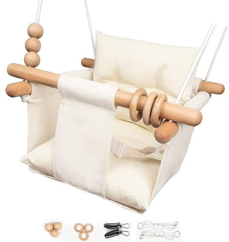 Tislly Baby Swing Outdoor Indoor Toddler Swing Seat with Safety Belt, Canvas Hanging Swings Outside Tree Swing Great Gift for Baby Boys Girls Kids Lovers