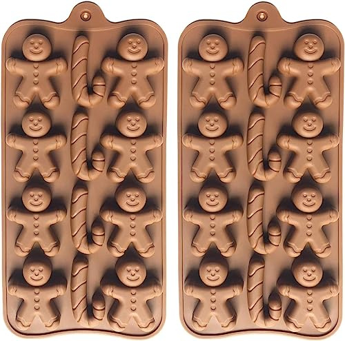 Burrsj Lebkuchenmann und Zuckerstange, Silikonform, 2 Stück, 12 Mulden, Kuchen, Zuckerguss, Schokolade, Süßigkeiten